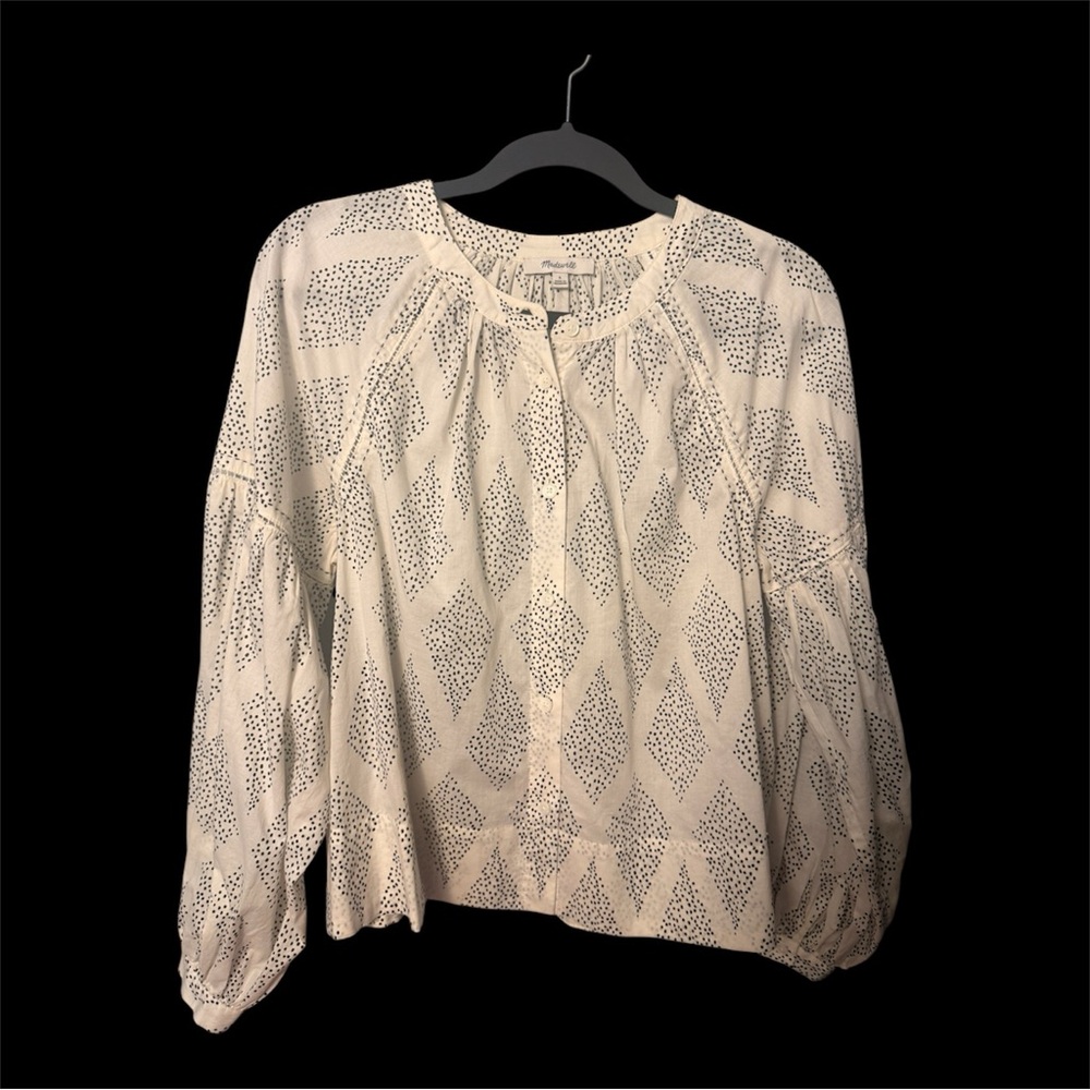 Madewell Lightweight Cream Printed Button-Front Blouse size s